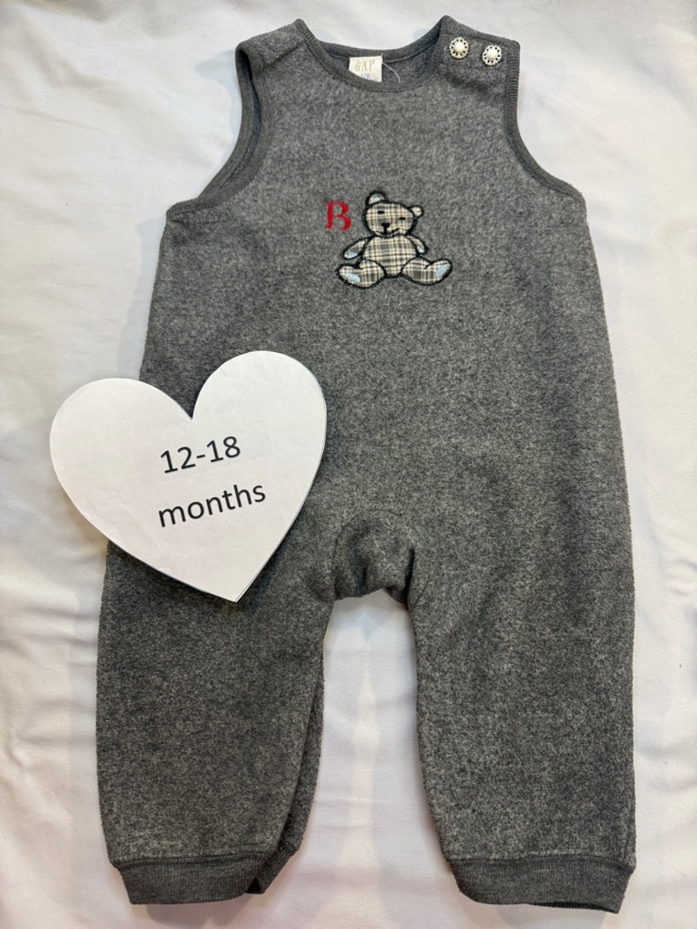 GAP Grey Teddy Appliqué Knit Overalls